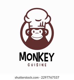 Monkey Chimp Chef Restaurant Kitchen Cartoon Mascot Character Logo Vector Icon Illustration