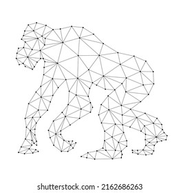 Monkey chimpanzee from abstract futuristic polygonal black lines and dots. Vector illustration.