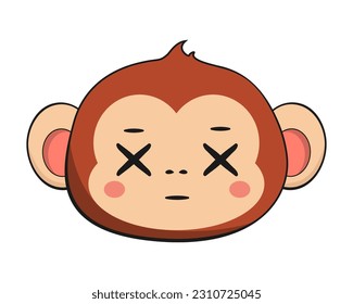Monkey Chimpanzee Dizzy X Eye Face Head Kawaii Sticker Isolated