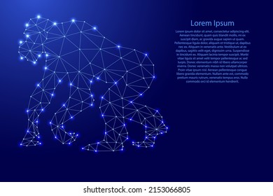 Monkey chimpanzee from futuristic polygonal blue lines and glowing stars for banner, poster, greeting card. Vector illustration.