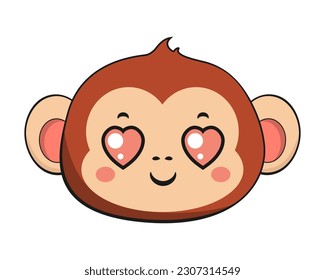 Monkey Chimpanzee Heart Love Eyes Kawaii Sticker Isolated