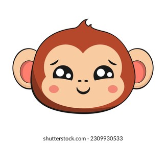 Monkey Chimpanzee Shy Face Head Kawaii Sticker Isolated