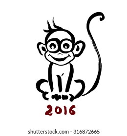 Monkey. Chinese Animal astrological sign, Hand drawn Vector Illustration.