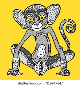 Monkey. Chinese Animal astrological sign, Hand drawn Vector Illustration.