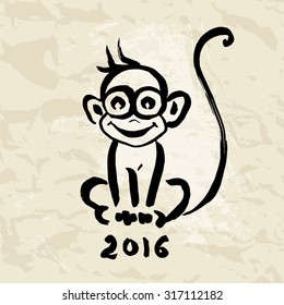 Monkey. Chinese Animal astrological sign, Hand drawn Vector Illustration.