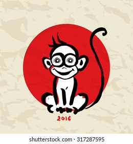 Monkey. Chinese Animal astrological sign, Hand drawn Vector Illustration