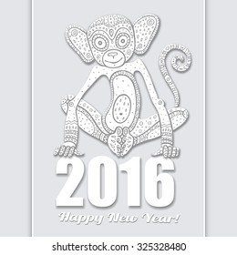 Monkey. Chinese Animal astrological sign 2016 year, Hand drawn Vector Illustration. 