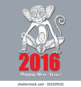 Monkey. Chinese Animal astrological sign 2016 year. Vector Illustration. 