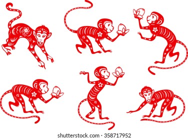 Monkey. Chinese paper cut collection.