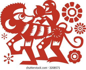Monkey in Chinese Traditional Paper Cut Style ( Vector )