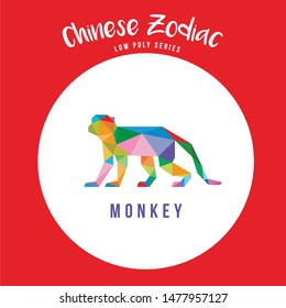 MONKEY CHINESE ZODIAC ANIMALS LOW POLY LOW POLY LOGO ICON SYMBOL. TRIANGLE GEOMETRIC POLYGON