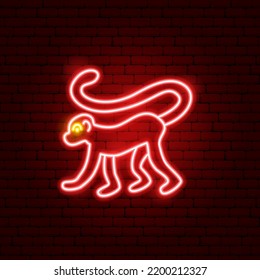 Monkey Chinese Zodiac Neon. Vector Illustration of Asia Promotion.