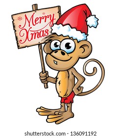 monkey christmas  cartoon with signboard