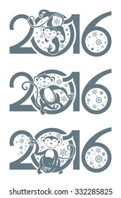 Monkey in circle. Three vector signs 2016.