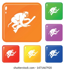 Monkey is climbing up on a tree icons set collection vector 6 color isolated on white background