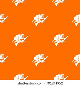 Monkey is climbing up on a tree pattern repeat seamless in orange color for any design. Vector geometric illustration