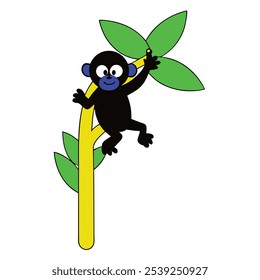 a monkey is climbing the  tree cartoon character.