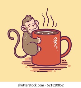 monkey clinging to coffee cup