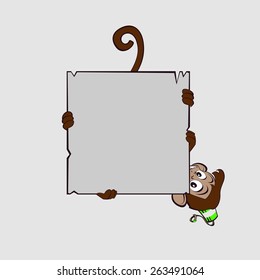 Monkey clings to scroll legs and trying not to fall