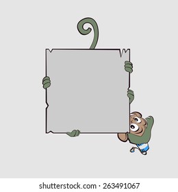 Monkey clings to scroll legs and trying not to fall
