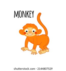 Monkey clipart. African animal vector illustration isolated on white background