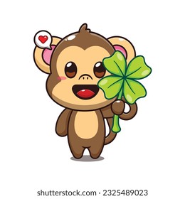 monkey with clover leaf cartoon vector illustration.