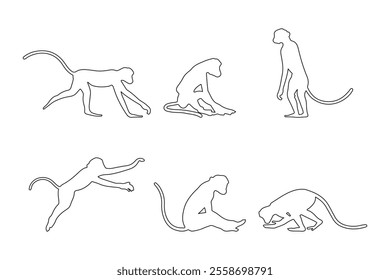 Monkey collection in outline style. Hand drawn bat, isolated on white background.