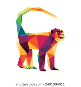 Monkey in Colorful Polygon Abstract. Vector Low Poly Illustration of Monkey. Primates ape Colorful Icon