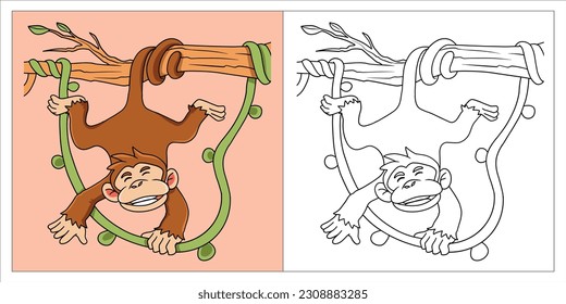 Monkey Coloring Book for Kids 2D Cartoon Style 