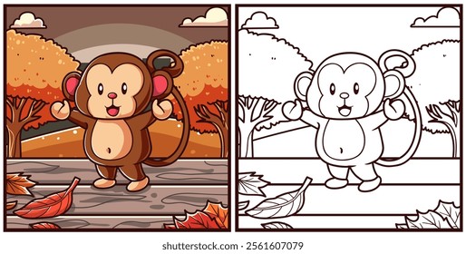 Monkey coloring page animal vector illustration