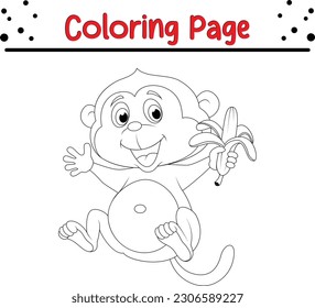Monkey coloring page for kids. 