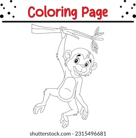 Monkey Coloring Page Outline of cartoon. Animals Coloring book for kids.