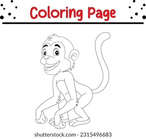 Monkey Coloring Page Outline of cartoon. Animals Coloring book for kids.