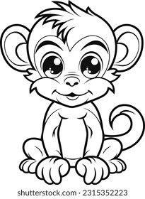 Monkey, colouring book for kids, vector illustration