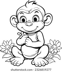 Monkey , colouring book for kids, vector illustration