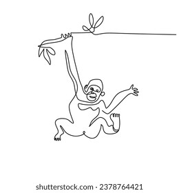 Monkey continuous one line drawing. Vector illustration isolated on white background. Minimalist design handdrawn.