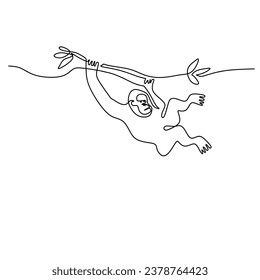 Monkey continuous one line drawing. Vector illustration isolated on white background. Minimalist design handdrawn.