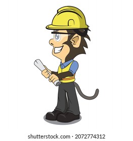 Monkey contructions worker cartoon character design illustration vector eps format , 
suitable for your design needs, logo, illustration, animation, etc.