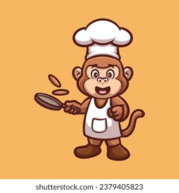 Monkey Cooking Creative Cartoon Illustration