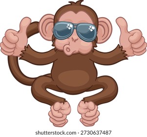 Ein Affe cool niedlich glücklich Cartoon Charakter Tier trägt eine Sonnenbrille geben einen doppelten Daumen nach oben
