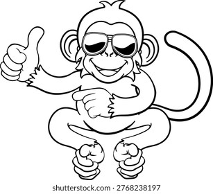 A monkey cool cute happy cartoon character animal wearing sunglasses pointing and giving a thumbs up