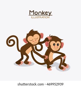 monkey couple cartoon animal ape icon. Colorful design. Vector illustration