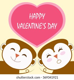 monkey couple showing message of valentine's day