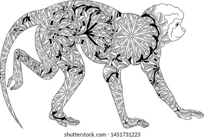 Monkey covered with abstract ornament. Zenart. Anti stress coloring.