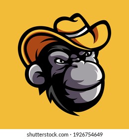 Monkey with cowboy hat, mascot logo design vector	