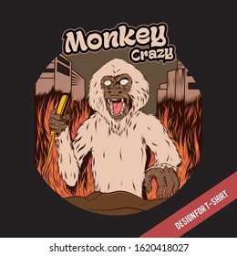 monkey crazy design for t-shirt