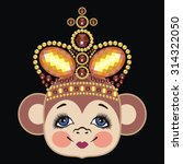 Monkey in the crown, monkey queen. Pattern head monkey. Chinese zodiac: 2016 year monkey. Winter Christmas design. Can be used for postcards, books, wallpaper, gift, t-shirt, poster, scrapbook.