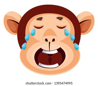 Monkey is crying, illustration, vector on white background.