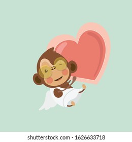 Monkey cupid character. Valentine's Day concept.