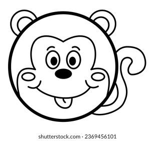 Monkey - Curious Animal Face with a Mischievous Grin for Adding a Playful Touch to your Design Projects in terms of Black Outline Art Graphic Element
